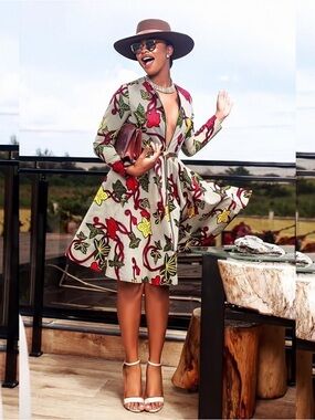 Mae Otti “Keita” African Floral Zip-Front Fit & Flare Dress - XL